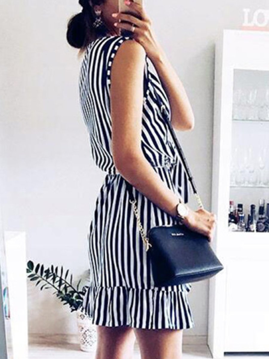 Deep V Sleeveless Stripes Maternity Dress - dianjiang-