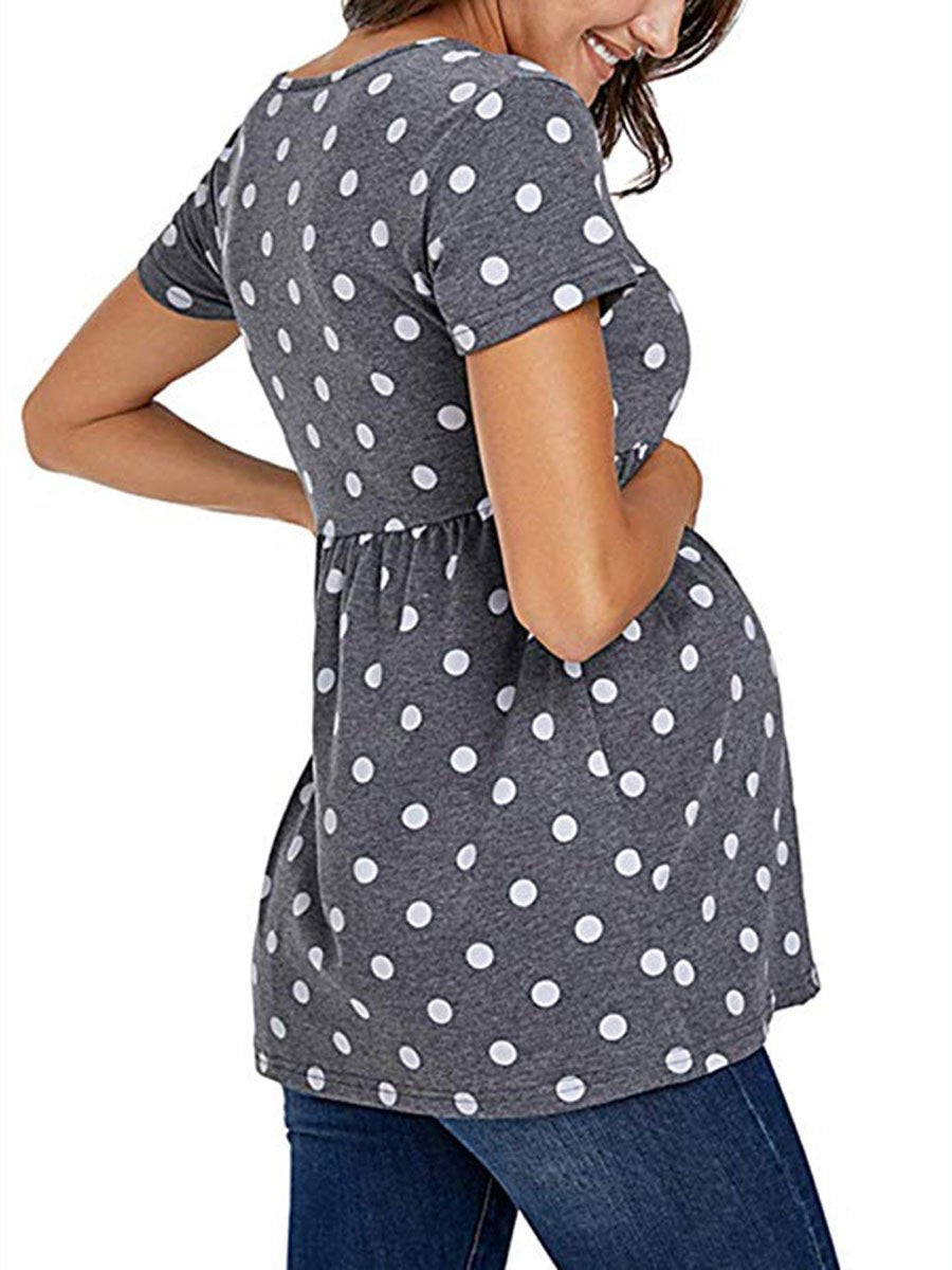 Round Neck Maternity Polka Dot Print Short Sleeve - dianjiang-