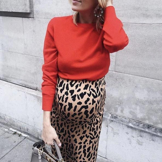 Maternity Red Top And Leopard Print Dress - dianjiang-