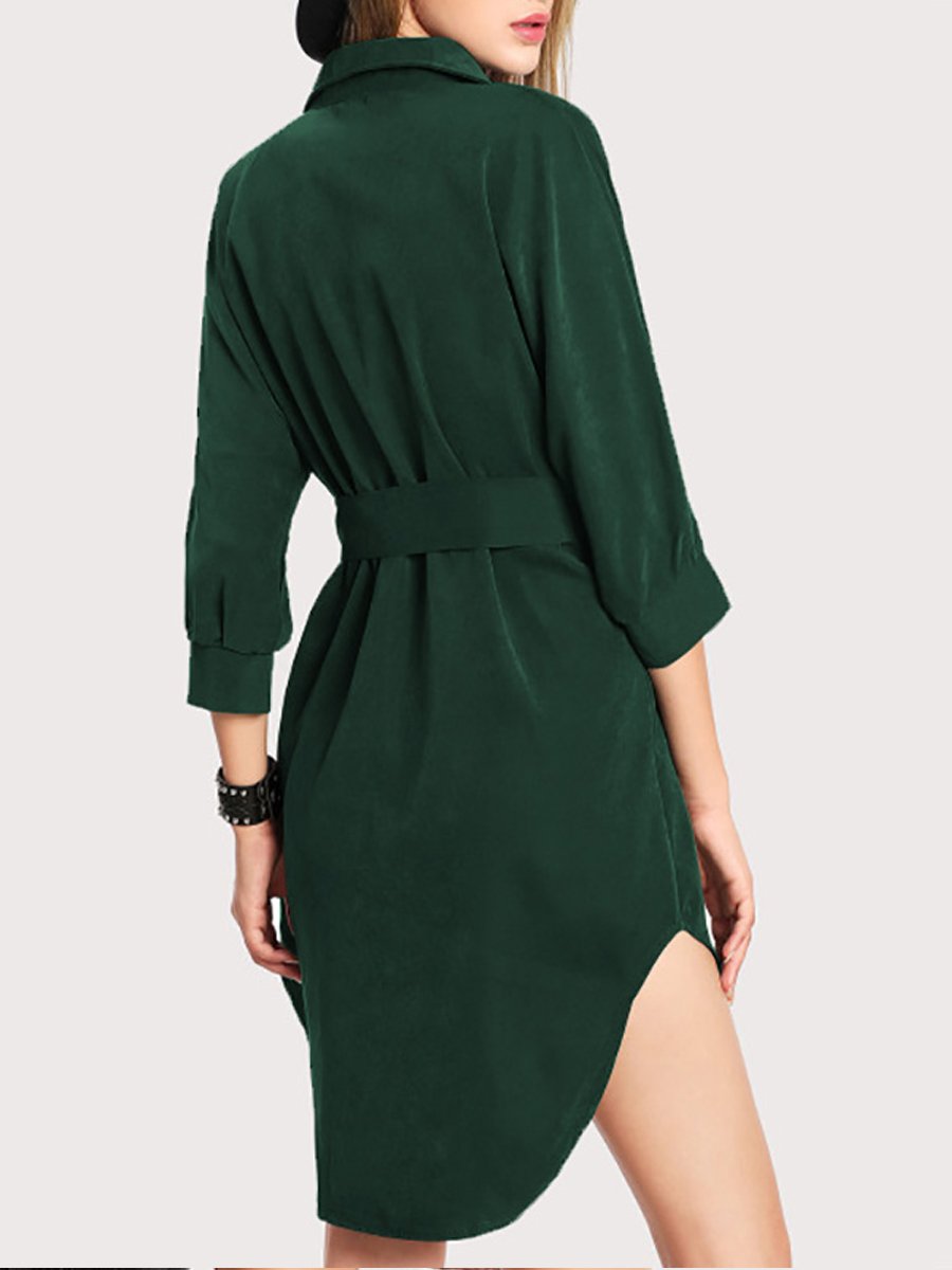 Maternity Fashion V Neck Pure Colour Shirtdress - dianjiang-