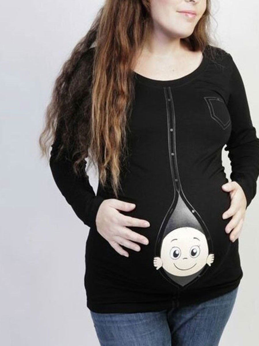 Plus Size Maternity Long Sleeve T-Shirt - dianjiang-