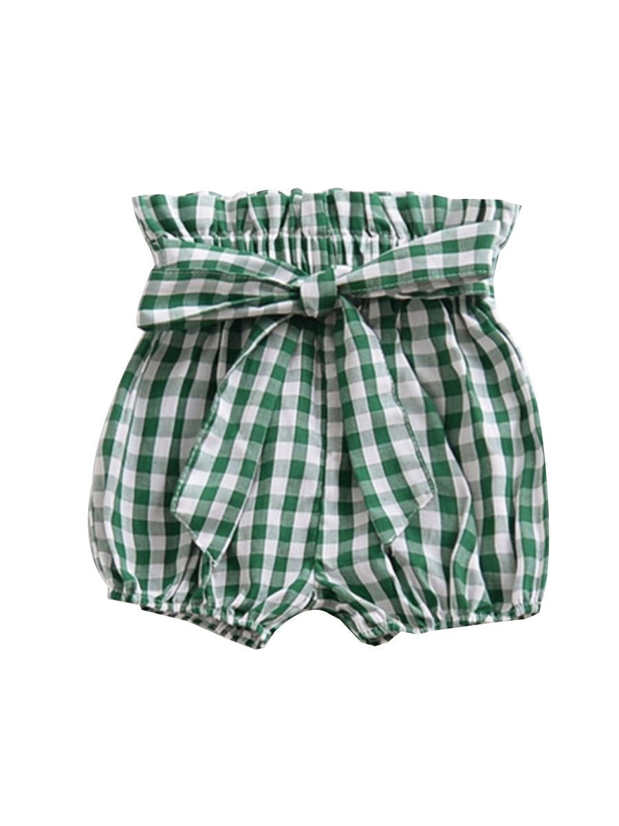 Selvedge Baby Girls Summer Lantern Shorts Infant Bread Pants Solid Color/Checked - dianjiang-